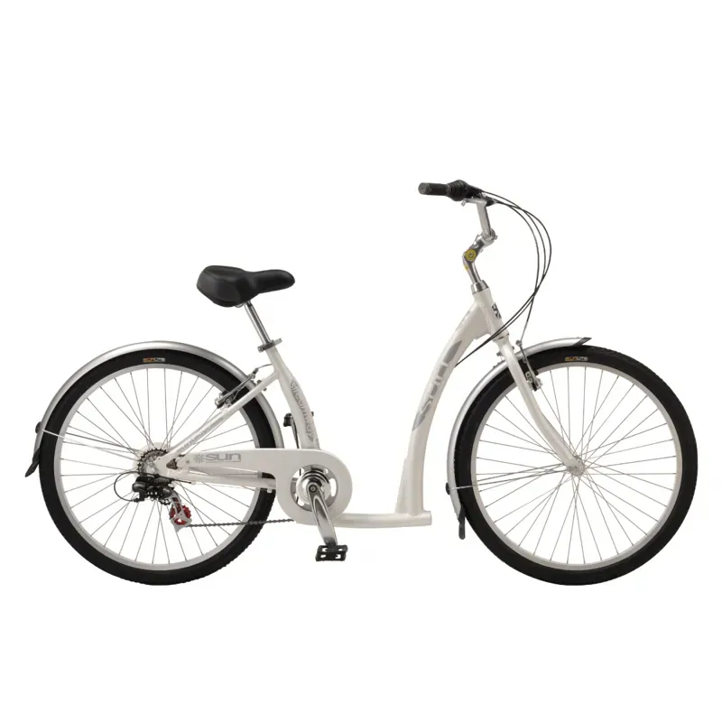 Sun Bicycles Streamway 7 Low Step-Thru Cruiser Bike in Pearl White