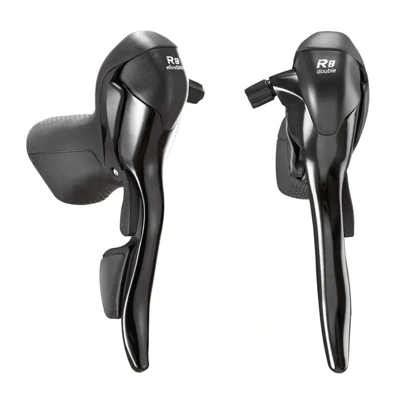 Microshift R8 2x8spd Drop Bar Shift Lever Set in Black