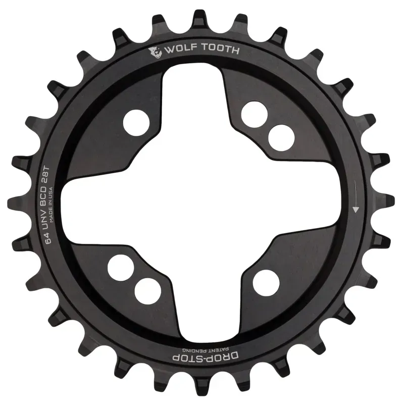 Wolf Tooth 64 BCD 28t Universal Mount Drop-Stop A Chainring in Black
